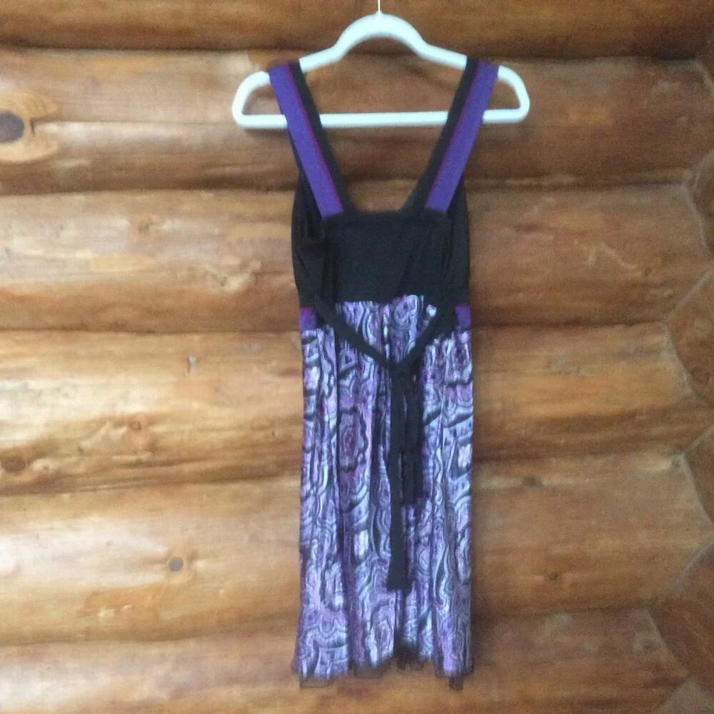 Babydoll Studio Y Purple/Black Paisley Y2K Fairycore Satin Dress Size Medium* - Picture 2 of 4